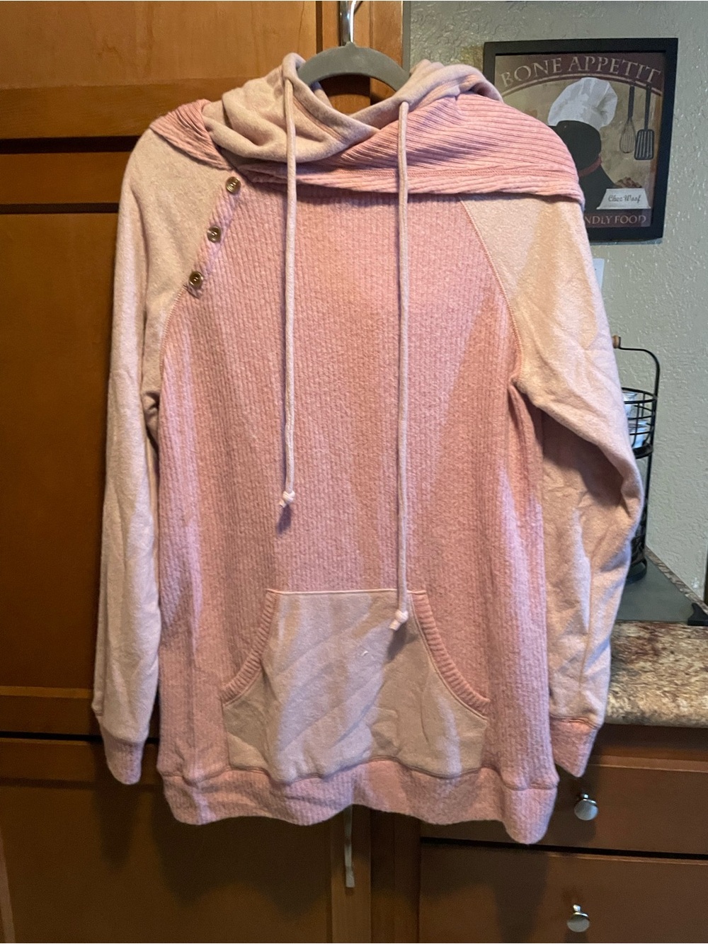 white birch Pink Hooded Button-Accent Pullover